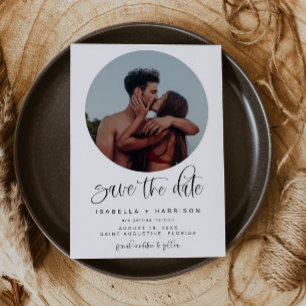 JOLIE Minimalist Boho Round Photo Save the Date Invitation