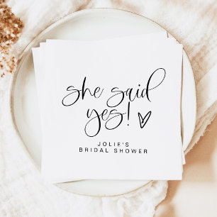 JOLIE Minimalist She Said Yes Heart Bridal Shower Napkin