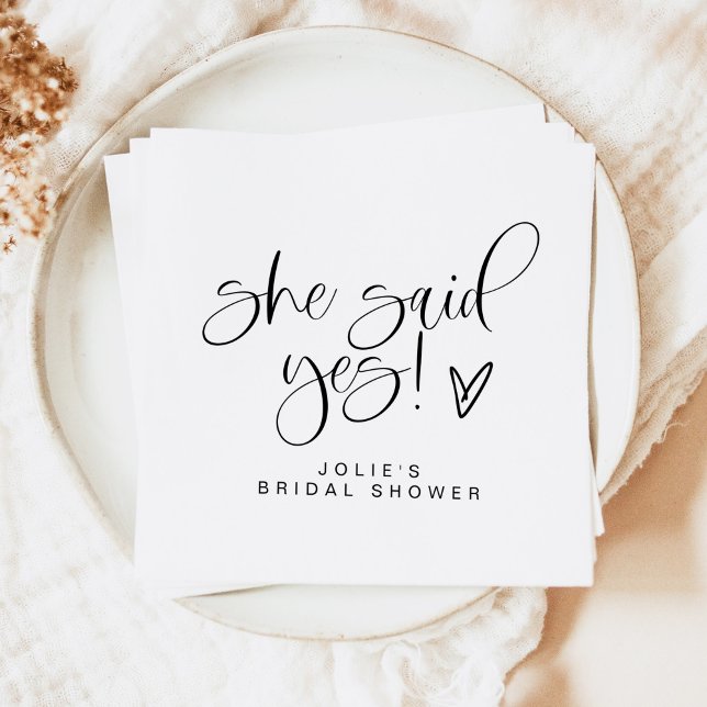 JOLIE Minimalist She Said Yes Heart Bridal Shower Napkin (Creator Uploaded)