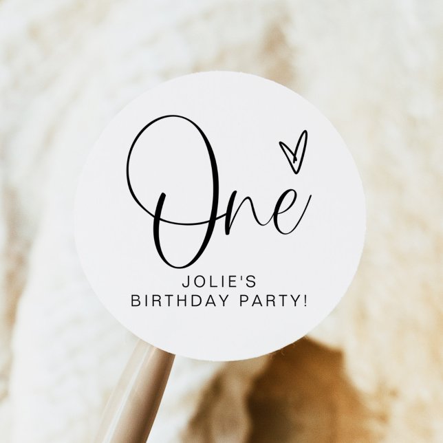 JOLIE Modern Boho One Heart First Birthday Classic Round Sticker (Creator Uploaded)