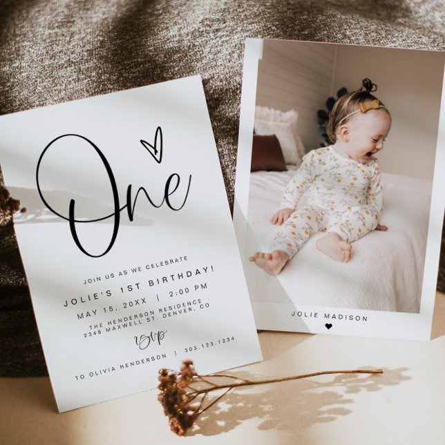 JOLIE Modern Minimal Boho 1st Birthday Photo Invitation (Creator Uploaded)