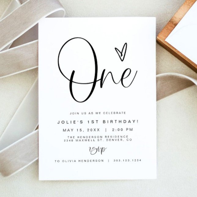 JOLIE Modern Minimalist ONE Boho 1st Birthday Invitation (Creator Uploaded)