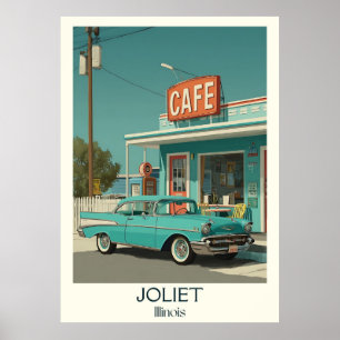Joliet Illinois Vintage Diner Route 66 Travel Art Poster