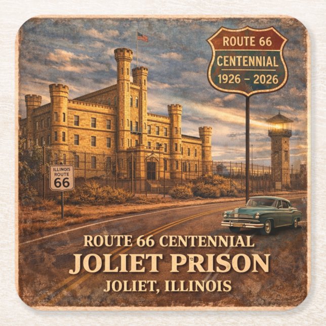 Joliet Prison Route 66 Barware Square Paper Coaster (Front)