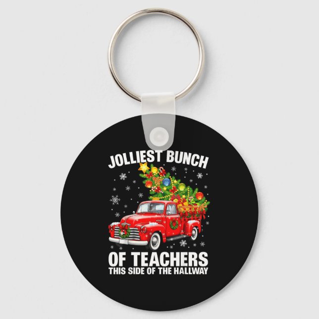 Jolliest Bunch Of Teacher Red Truck Christmas Xmas Key Ring (Front)