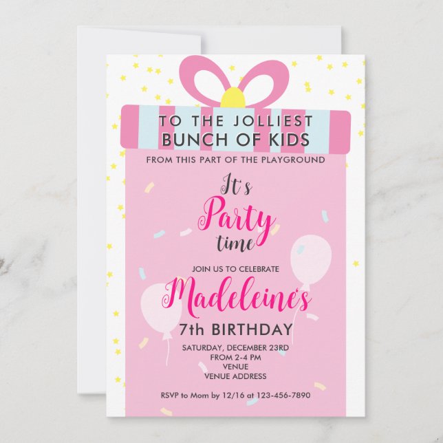 Jolliest Bunch Pink Funny GIRLS Birthday Party Invitation (Front)