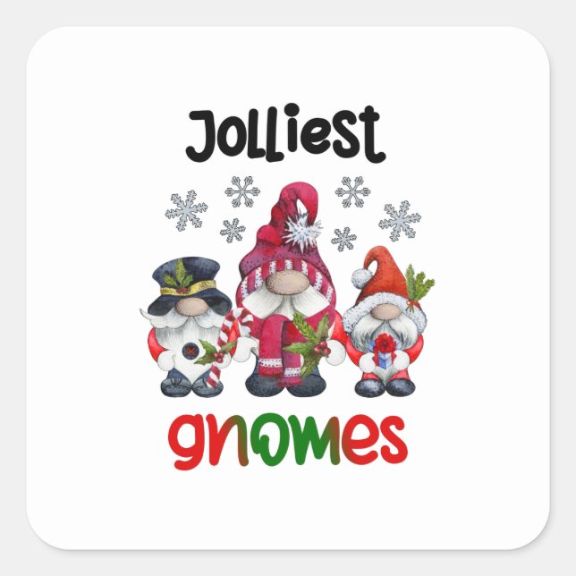 Jolliest Gnomes, Christmas With My Gnomies T-Shirt Square Sticker (Front)