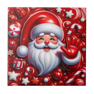 Jolly 3D Santa in Red Ceramic Tiles