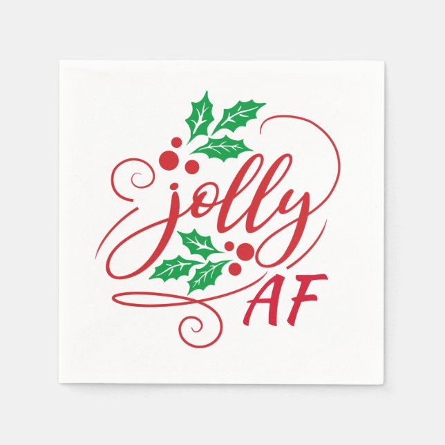 Jolly AF Christmas Holly Party Drinking Humour Napkin (Front)
