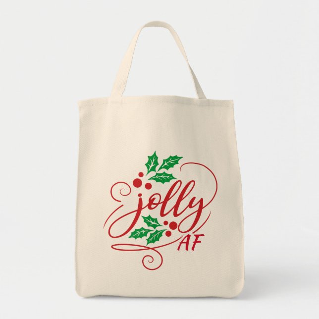 Jolly AF Christmas Holly Sarcastic Humour Tote Bag (Front)