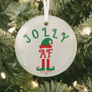 Jolly AF- Christmas Ornament, Santa's Helper Elf  Glass Tree Decoration