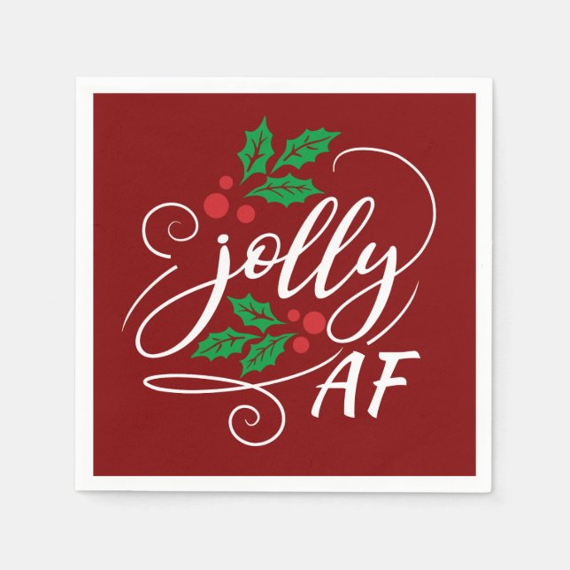 Jolly AF Christmas Party Cocktail Drinking Humour Napkin (Front)