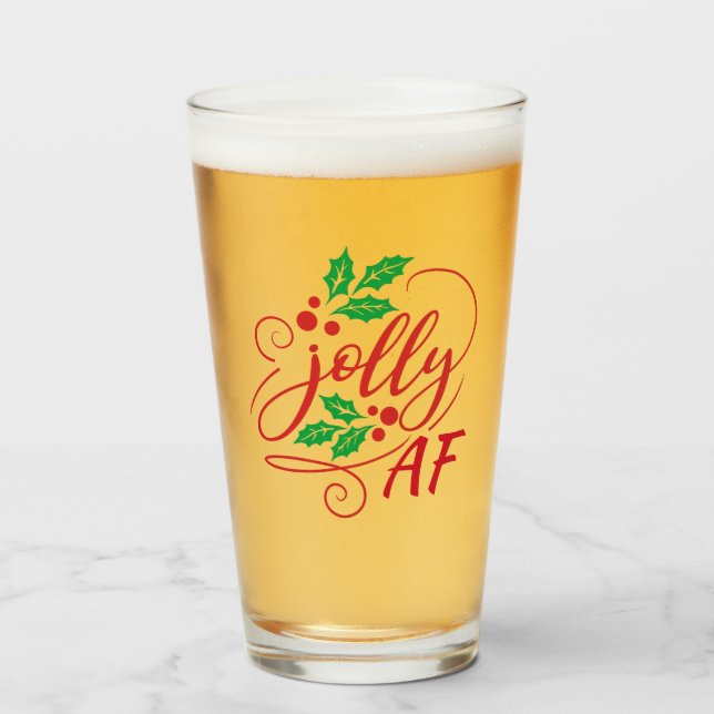 Jolly AF Christmas Party Drinking Humor Glass (Front Filled)