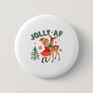 Jolly Af Christmas Retro 50s Cute Girl And Deer Vi 6 Cm Round Badge