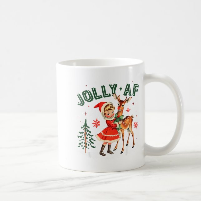 Jolly Af Christmas Retro 50s Cute Girl And Deer Vi Coffee Mug (Right)
