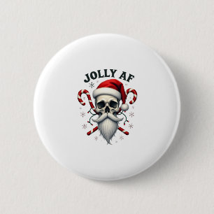 Jolly Af Christmas Skull Santa Hat Happy Xmas Holi 6 Cm Round Badge