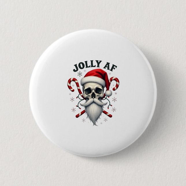 Jolly Af Christmas Skull Santa Hat Happy Xmas Holi 6 Cm Round Badge (Front)