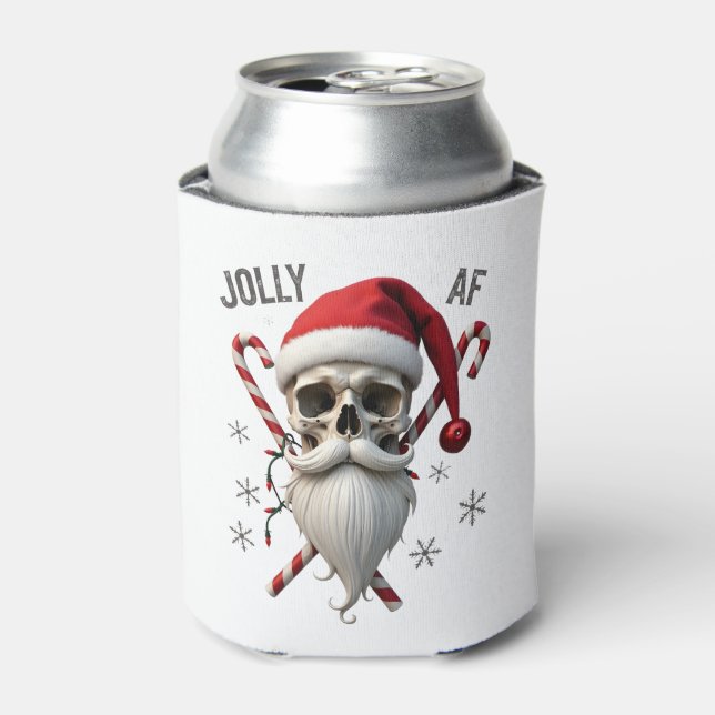 Jolly Af Christmas Skull Santa Hat Happy Xmas Holi Can Cooler (Can Front)
