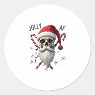 Jolly Af Christmas Skull Santa Hat Happy Xmas Holi Classic Round Sticker