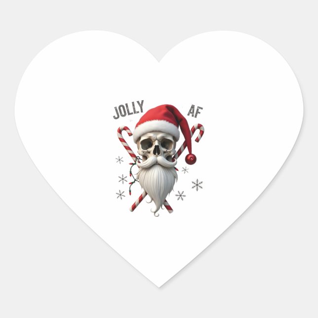 Jolly Af Christmas Skull Santa Hat Happy Xmas Holi Heart Sticker (Front)