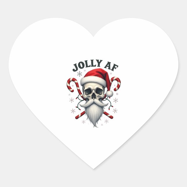 Jolly Af Christmas Skull Santa Hat Happy Xmas Holi Heart Sticker (Front)