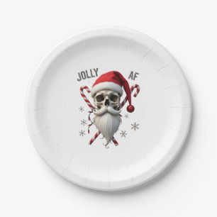 Jolly Af Christmas Skull Santa Hat Happy Xmas Holi Paper Plate