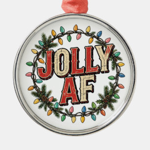 Jolly AF Distressed Vintage Christmas Design Metal Tree Decoration