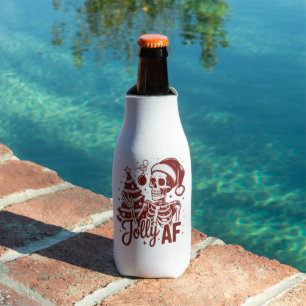 Jolly Af Skeleton Snarky Christmas Sarcastic Funny Bottle Cooler