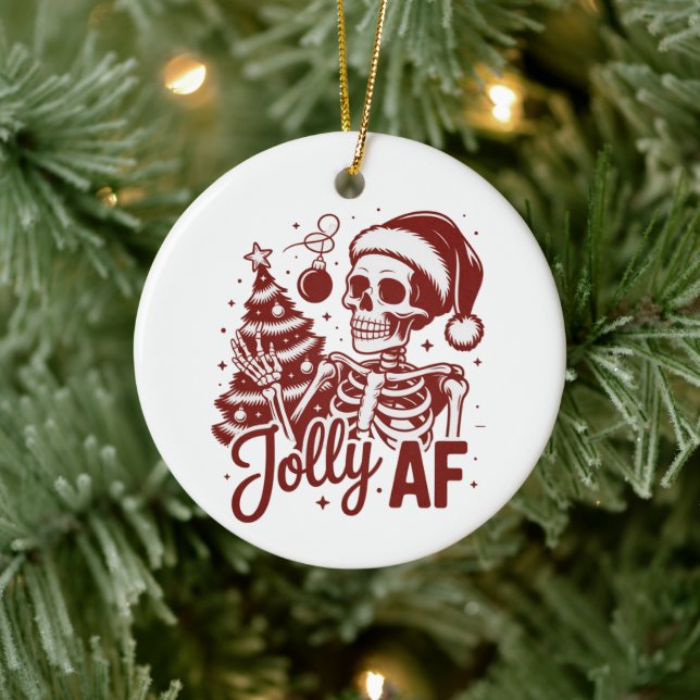 Jolly Af Skeleton Snarky Christmas Sarcastic Funny Ceramic Tree Decoration (Tree)