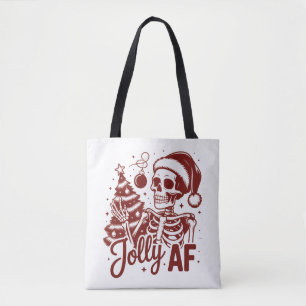 Jolly Af Skeleton Snarky Christmas Sarcastic Funny Tote Bag