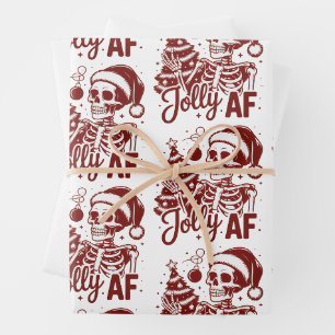 Jolly Af Skeleton Snarky Christmas Sarcastic Funny Wrapping Paper Sheet