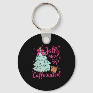 Jolly & Caffeinated Coffee Coquette Bow Xmas T Key Ring