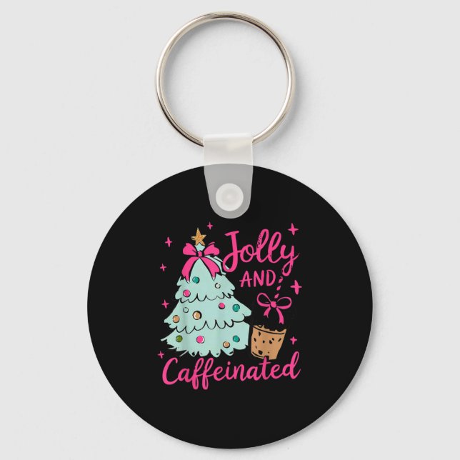 Jolly &amp; Caffeinated Coffee Coquette Bow Xmas T Key Ring (Front)