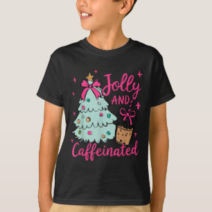 Jolly & Caffeinated Coffee Coquette Bow Xmas T T-Shirt