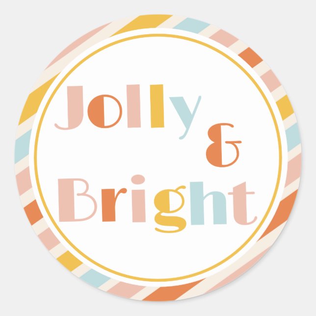 Jolly and Bright Bold Stripe Christmas Classic Round Sticker (Front)