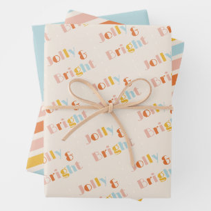 Jolly and Bright Colourful Retro Stripes Christmas Wrapping Paper Sheet