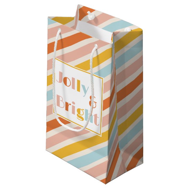 Jolly and Bright Fun Bold Stripes Christmas Small Gift Bag (Front Angled)