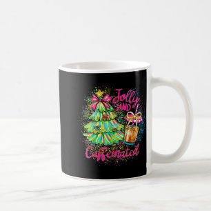Jolly And Caffeinated Christmas Tree Coquette Bow  Coffee Mug