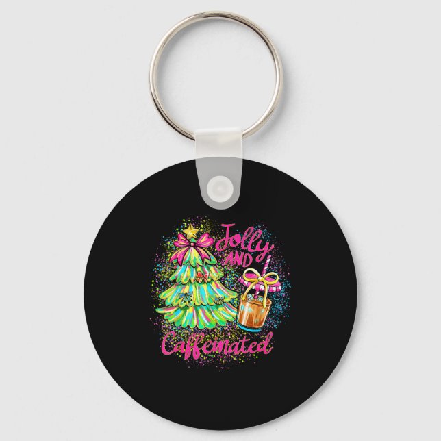 Jolly And Caffeinated Christmas Tree Coquette Bow  Key Ring (Front)