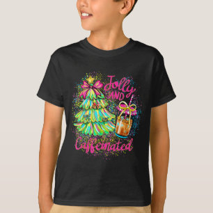 Jolly And Caffeinated Christmas Tree Coquette Bow  T-Shirt