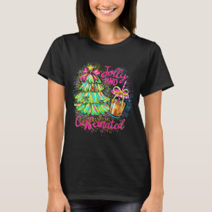Jolly And Caffeinated Christmas Tree Coquette Bow T-Shirt