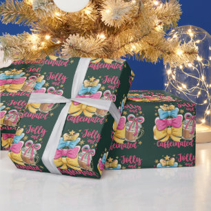 Jolly and Caffeinated Preppy Xmas Coffee Coquette Wrapping Paper