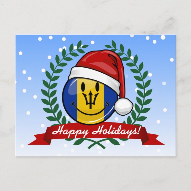 Jolly Barbados Flag Christmas Style Holiday Postcard (Front)