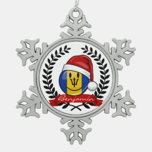 Jolly Barbados Flag Christmas Style Snowflake Pewter Christmas Ornament