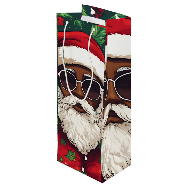 Jolly Black Santa Christmas Gift Bag (Back Angled)