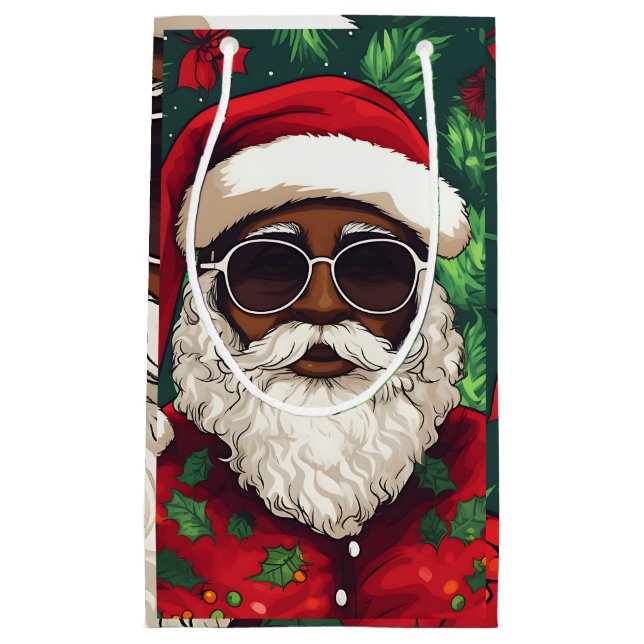 Jolly Black Santa Christmas Gift Bag (Front)