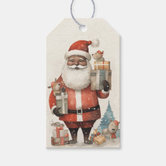 Jolly Black Santa with Dogs Gift Tags