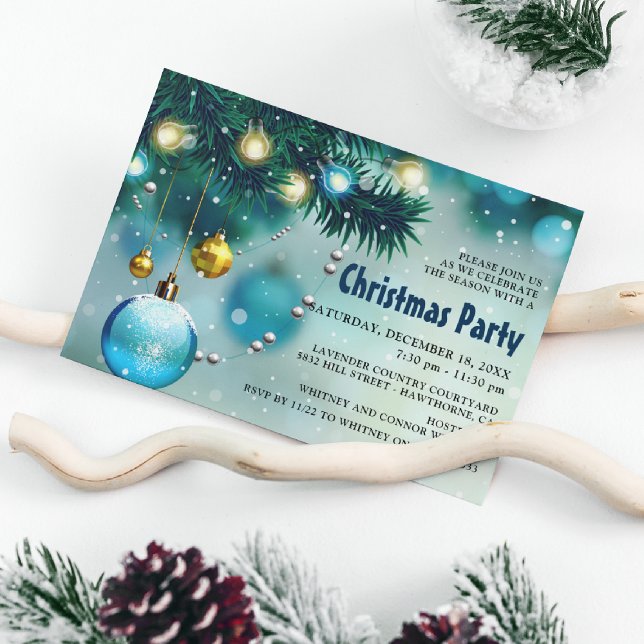 Jolly Blue & Gold Christmas Holiday Party Invitation (Creator Uploaded)