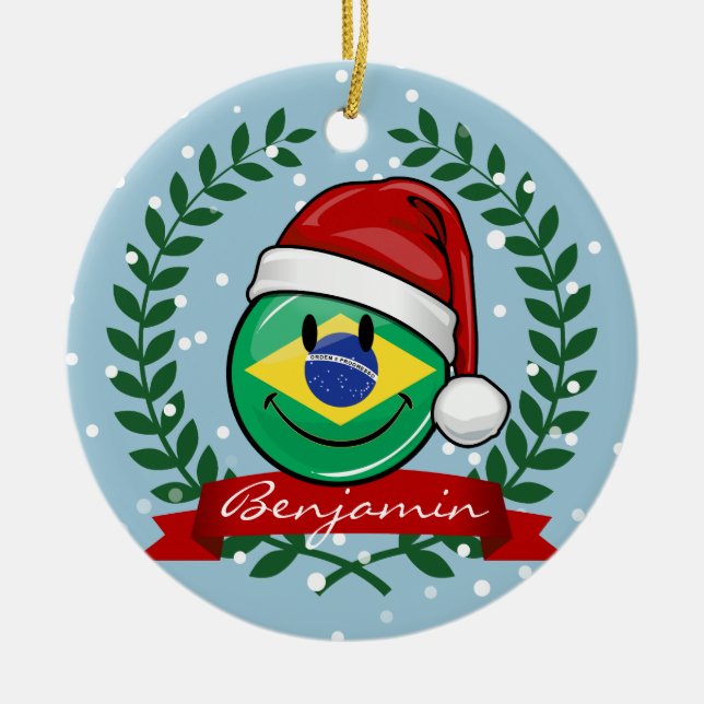 Jolly Brazilian Flag Christmas Style Ceramic Tree Decoration (Front)