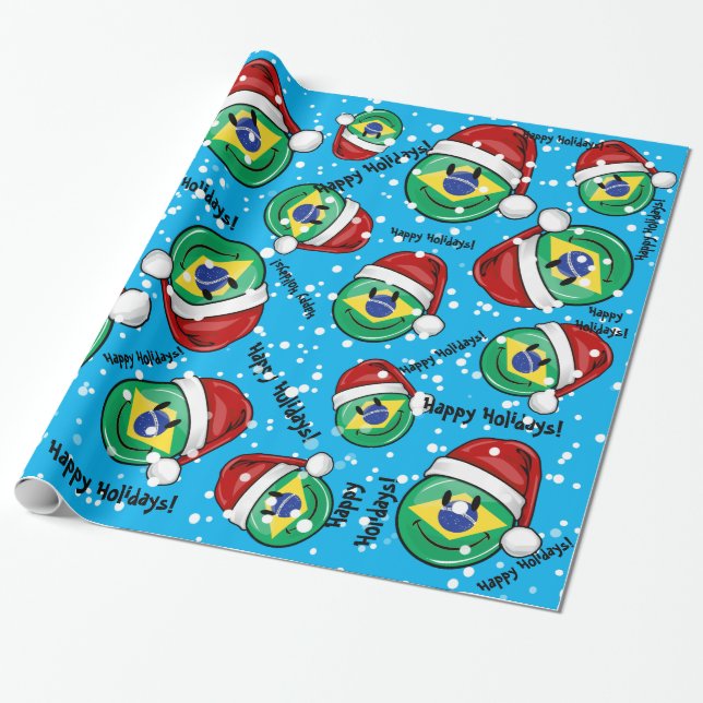 Jolly Brazilian Flag Christmas Style Wrapping Paper (Unrolled)